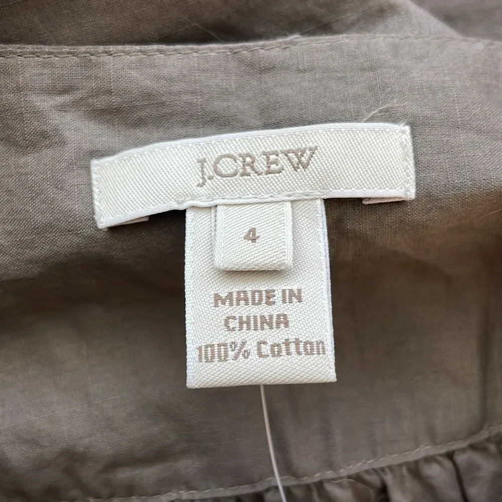 J. Crew 100% Cotton Brown Embellished V-Neck Blouse. Size 4. New With Tags.